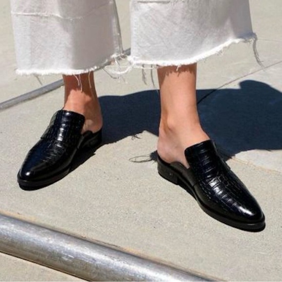 Freda Salvador Keen Mules Croc Embossed Black 9